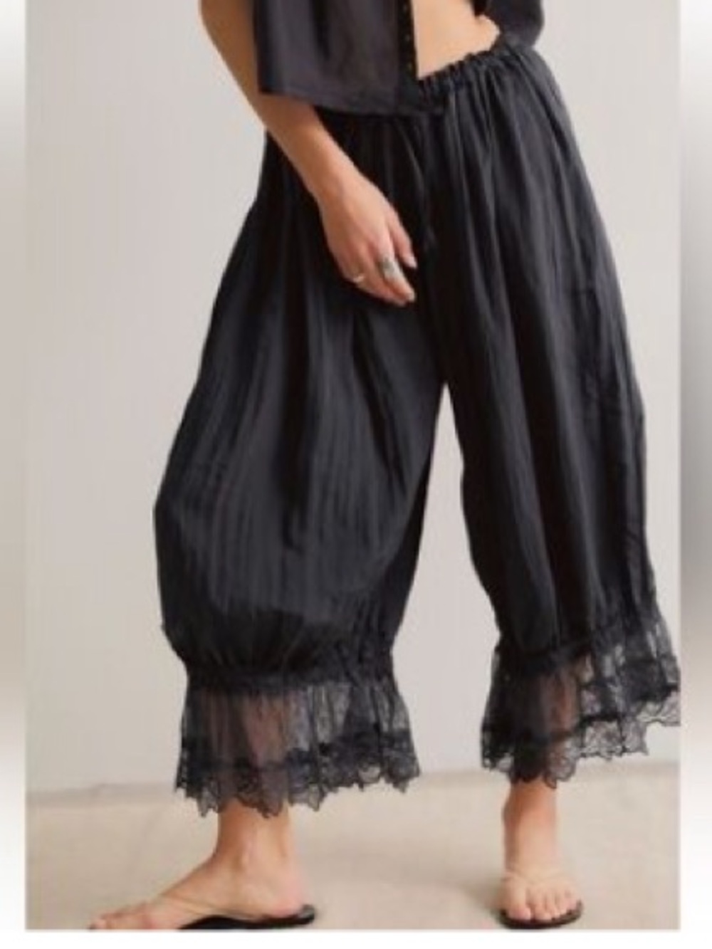 FREE PEOPLE FOREVER YOU G VICTORIAN LACE TRIMMED LONG BLOOMERS BLACK SP - Picture 9 of 9